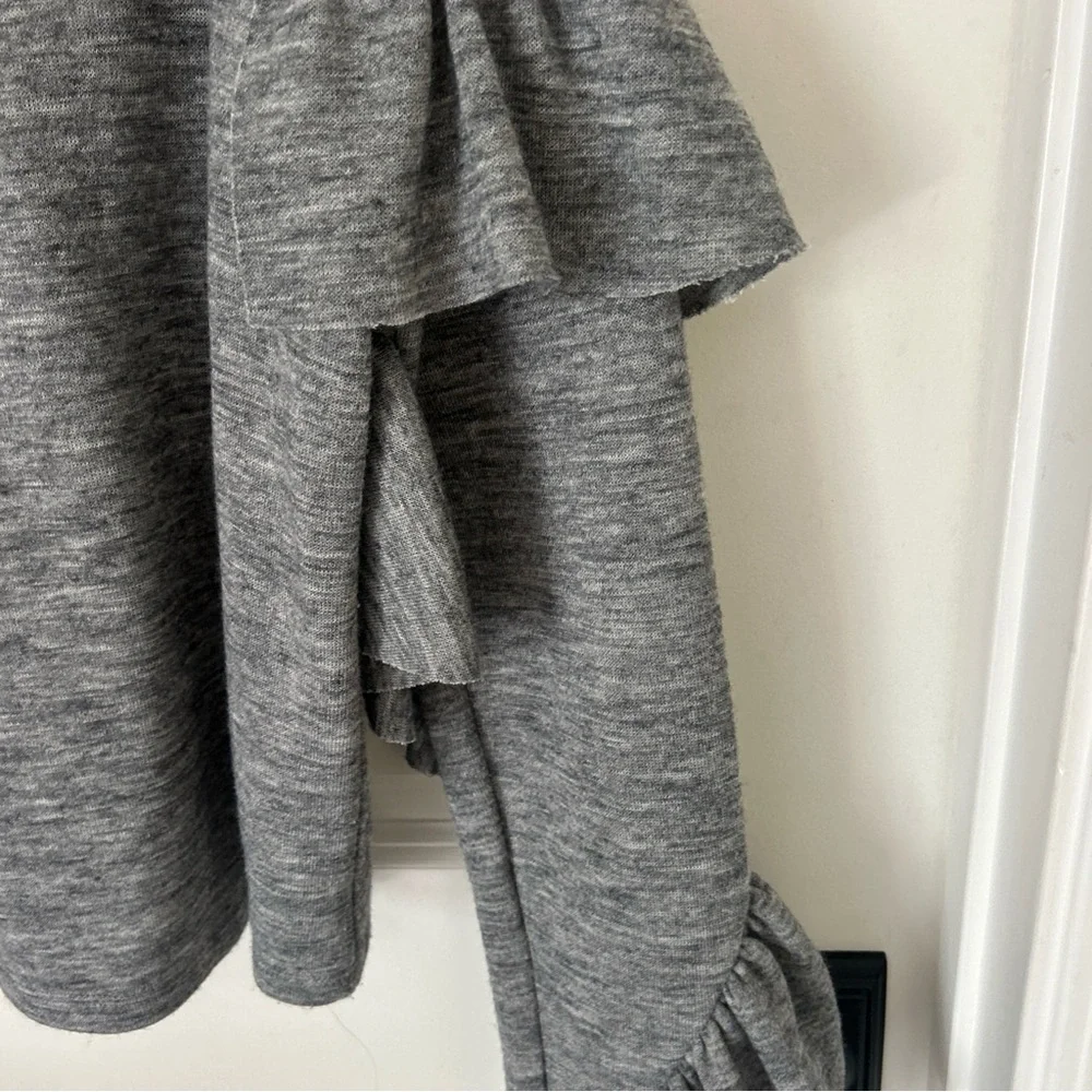 Leith Medium Gray Cowl Neck Raw Hem Ruffled Sleeve Long Sleeve Sweater Sz L